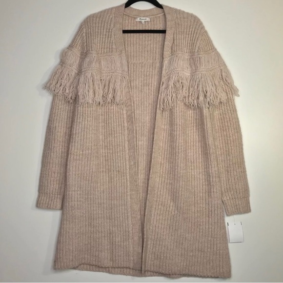 Madewell Sweaters - Madewell Beige Chunky Cableknit Fringe Cardigan Sweater M Long Lined Oversized